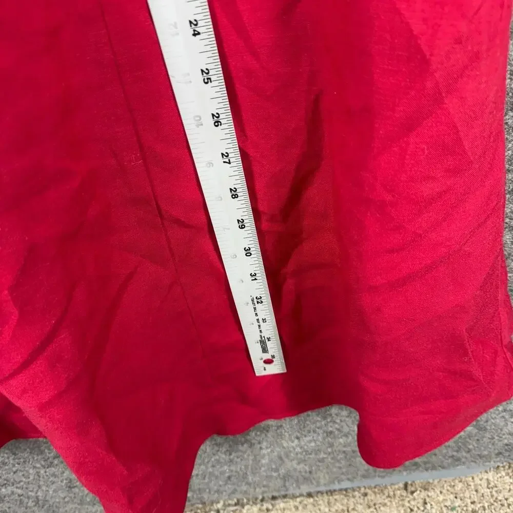 Ashley Stewart Skirt Women 1X Plus Red A-Line Midi Zipper Mid Rise Linen Lined